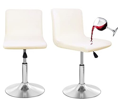 Deisy Dee Waterproof Bar Stool Chair Covers PU Leather Barstools Chair Covers Spandex Slipcover for Short Stool Chairs Cream 2