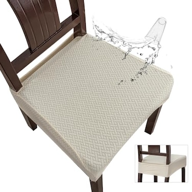 Genina Waterproof Seat Covers for Dining Room Chair Covers Waterproof Dining Chair Covers 6 PCSRearCovered Beige