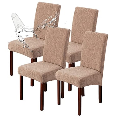 Genina Waterproof Dining Room Chair Covers 4 Pack Stretch Parsons Chair Slipcovers for Dining Room Kitchen Chair Protector Cover Removable Washable 4 Flower PatternKhaki
