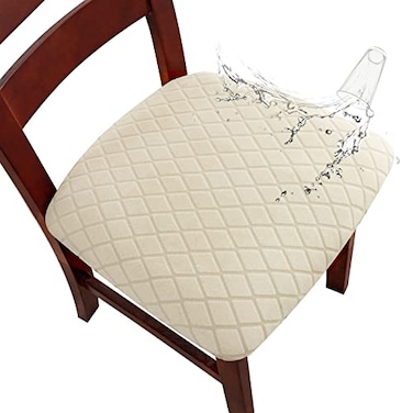 Genina Waterproof Seat Covers for Dining Room Chairs Stretch Chair Covers Removable Washable Dinning Room Kitchen Chair Seat Cushion Slipcovers ArgyleBeige 4 PCS
