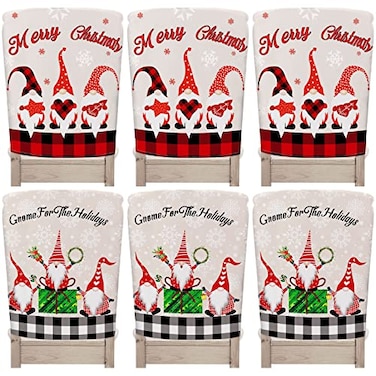 Yinder 6 Pcs Christmas Chair Back Covers Xmas Holiday Chair Covers for Dining Room Kitchen Hotel Wedding Ceremony Party DecorCute