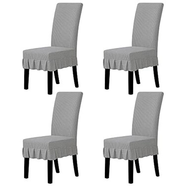 Easy-Going EasyGoing Dining Chair Covers Stretch Parsons Chair Slipcover with Skirt Chair Covers for Dining Room Restaurant Banquet 4 PCS Light Gray