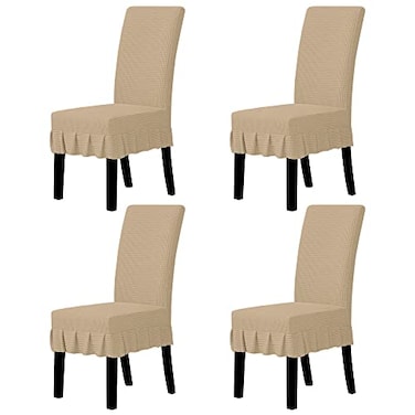 Easy-Going EasyGoing Dining Chair Covers Stretch Parsons Chair Slipcover with Skirt Chair Covers for Dining Room Restaurant Banquet 4 PCS Sand