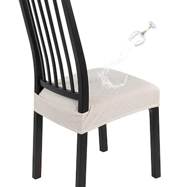 SearchI Waterproof Dining Chair Seat Covers Set of 4 Washable Stretch Seat Covers for Dining Chairs RearCovered Dining Room Seat Cover ProtectorCheck Beige
