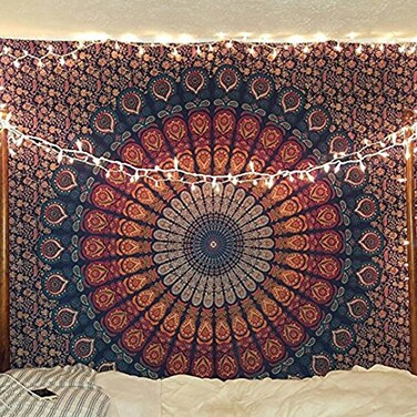 raajsee Blue Orange Tapestry Mandala Wall Hanging Wall Tapestries For Bedroom Aesthetic Tapestrys Queen 82x92 Inches 208x232 Cms
