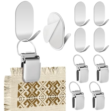 Yaocom 4 Set Tapestry Wall Hanging Clips Self Adhesive Wall Hanger Textile Art Decoration Metal Clips for Hanging Rugs Carpet Display Silver