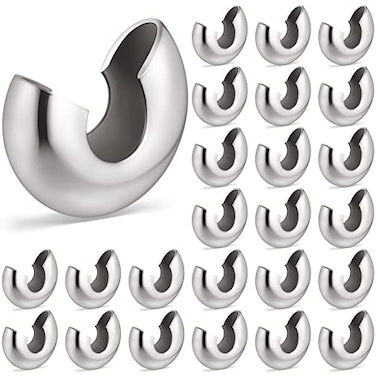 Henoyso 24 Pcs Bead Chain Stop 7 mm Large Beaded Chain Stopper Metal Blind Control Ball Physical Crimp Stopper for Sizes 6 or 8 Silver