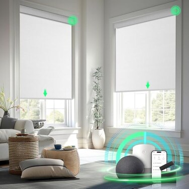 MANSNIX Smart Motorized Blinds with Remote Control Blackout Roller Shades Custom Smart Blinds with Valance Cordless Electric Window Blinds Automatic ShadesWhite33 Wx72 H