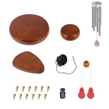 KK magsun Wind Chime Parts Replacement 20 PCS Wood Wind Chime Repair Kit Including Round Top Clapper Wind Catcher 164FT Nylon Cord Brass Pin Ideal for DIY Wind Chimes Making and Restring
