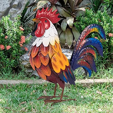 Natelf Metal Rooster Garden Statues Sculptures Chicken Yard Art Decor Standing Animal Lawn Ornament for Backyard Patio Kitchen Decorations