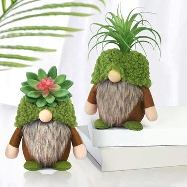 Upltowtme Succulent Gnomes Spring Decorations for Home Spring Green Plants Gnomes Swedish Plush Tiered Tray Decoration Indoor Table Office Collection Summer Gift Plant Lover