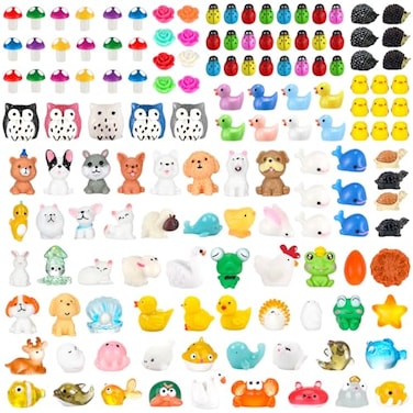 Woanger 300 Pcs Mini Resin Animals Figurines Bulk Miniature Garden Accessories Mushroom Flower Tiny Animals Mini Resin Figures for Crafts DIY Micro Landscape Plant Birthday OrnamentStylish