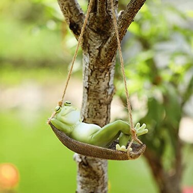 Cmrweio Frog Statues for Garden Outdoors Hanging Sleeping Frog Sculptures Swing Home Dcor