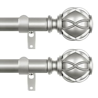 HOTOZON Curtain Rods 2 Pack 32 to 58 Inches Curtain Rods for Windows 20 to 53 Inches 34 Inch Adjustable Telescoping Splicing Windows Drapery Rod with Netted Finials Antique Silver