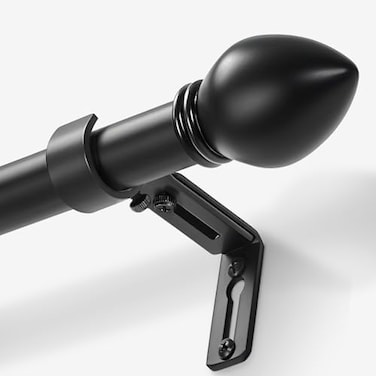 LLPJS Curtain Rods for Windows 16 to 48 inches Curtain Rod Max Adjustable Length to 60 in Drapery Rod 1 inch Diameter with Modern Knobs Finials Black 16 to 48 Set of 1
