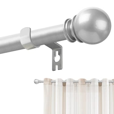 Poskena Silver Curtain Rods for Windows 28 to 48 Inch 58 Diameter Heavy Duty Metal Adjustable Small Curtain Rod With Bracket