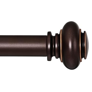 SIMEWIN Bronze Curtain Rods for Windows 48 to 84 Inches Adjustable Decorative 1 Inch Diameter Single Window Curtain Rod Set with Classic Finials Bronze with Gold Finishing
