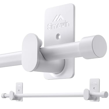SIMEWIN Curtain Rods No Drilling for Windows 30 to 60 Inches 58 Inch Diameter No Drill Small Curtain Rod Set with 3M Adhesive Brackets White