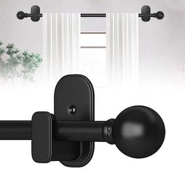 TKZTKZ Curtain Rods No Drilling for Windows 18 to 45 InchNo Drill Small Black Curtain Rod with Adhesive Brackets for Bedroom58 Apartment Renter Friendly Adjustable Drapery Rods Easy Install