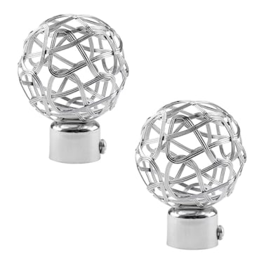UFURMATE Curtain Finials 2Pcs Silver Drapery Rail Pole Head Cap Decorative Hollow Window Curtain Rail End Metal Curtain Rod Pole Finials Ends Inner Diameter 25mm098 Silver