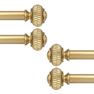 KNOBWELL 4 Pack Empyrean Grace Golden Curtain Rod 2242 in Brass Single Rods with Lantern Finials 1 Single Window Treatment Drapery Rod