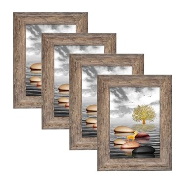 Alkerman 4x6 Picture Frames Rustic Distressed Gray Wood Pattern High Definition Glass for Table Top Display and Wall Mounting Photo FramePack of 4