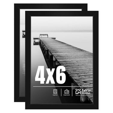LaVie Home 4x6 Picture Frame 2 Pack Black 4x6 Modern Rectangular Water Resistant 2 Count