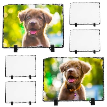 Nicunom 6 Pack Sublimation Blank Slate Rock Photo Plaque Frame with Display Stand Personalized Rectangular Picture Stone Frame DIY Gift for Christmas Thanksgiving Birthday Wedding 75 x 55 In