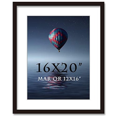 SKAOTUS 16x20inch Picture Frame Solid Wood Wall Mounting Certificate Poster Photo Frame with MAT Display Pictures 12x16in Black1 Pack