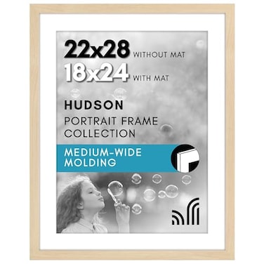 Americanflat 22x28 Poster Frame Natural Oak Engineered Wood with Polished Plexiglass Matted to 18x24 Photo Size Hudson Collection Wide Picture Frame for Wall Display Natural Oak