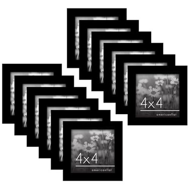 Americanflat 4x4 Picture Frame with Polished Plexiglass Set of 12 Signature Collection Picture Frames with Engineered Wood Square Frame for Tabletop and Wall Display Black