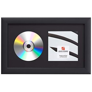Craig Frames CD Display Frame 7x12 Black Style 1Inch Moulding with Smooth Matte Finish Clear Glass and CD Mat Wall Mountable Album Display for Collectors