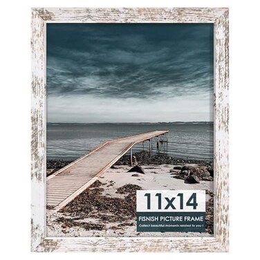 Fisnish 11x14 Picture Frame for Tabletop Display Horizontal or Vertical Wall Mounting Distressed White
