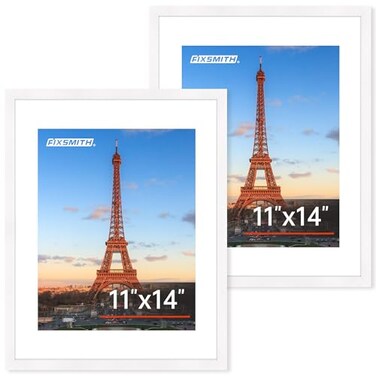 FIXSMITH 11x14 Picture Frame Set of 2 Photo Frame with HD Plexiglass Display Pictures 8x10 with Mat or 11x14 Without Mat White Picture Frames Collage Wall Decor Gallery Wall Frame