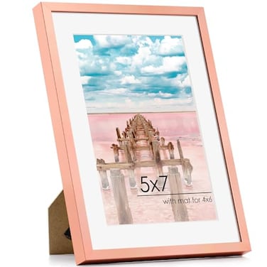 FLYJOE 5x7 Picture Frame 5x7 Metal Frame With Mat For 4x6 5 x 7 Aluminum Photo Frame Plexiglass And Hanging Hardware Included 5 By 7 Picture Frame Rose Gold