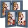 Frametory 5x7 Double Hinged Picture Frame with Glass Front Engineered Wood Two Photo Frame Collage for Vertical Display Side by Side Standing Frame Blue 2 Pack