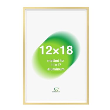 FrameWorks 12x18 Matted to 11x17 Picture Frame Aluminum Frame wTempered Glass Removable Mat for Photos Posters Art Stylish Wall Frame for Home Decor Gallery Walls Office Living Room Gold