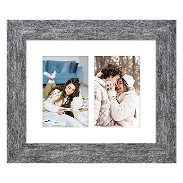 Gaevuian 8x10 Picture Frame Display Double 4X6 Picture Frame CollageMulti Photo Frame with MatPlexiglassWall or Tabletop DecorGrey Wood Grain