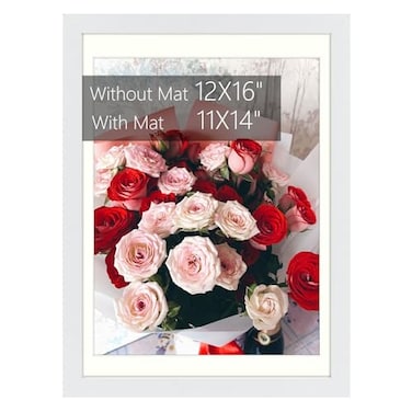 Golden State Art 12x16 Picture Frame with Mat for 11x14 Picture Shatter Resistant Plexiglass Engineered Wood Gallery Wall Frame for 30x40 cm Print White 1 Pack