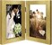 Golden State Art 5x7 Double Picture Frame Vertical Hinged Photo Frame 2 Opening Folding Family Frames Collage with Real Glass 5x7 Gold 1Pack