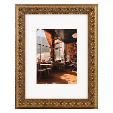 Golden State Art 9X12 Ornate Finish Photo Frame with White Mat for 6X8 Picture Real Glass Color Bronze