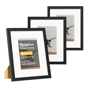 Heimlove 8x10 Picture Frames Set of 3 with Mat to Display 5x7 PicturePlastic Black Photo Frame for PosterDiplomaCertificate and Document with Tabletop and Wall Decor