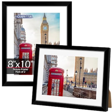 HOMERHYME 8x10 Picture Frame Set of 2 Black Photo Frame for Tabletop or Wall Display Display Pictures 5x7 with Mat or 8x10 Without Mat Frame Collage with HD Plexiglass for Gallery Wall Home Decor