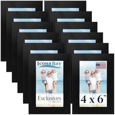 Icona Bay 4x6 Picture Frames Black 12 Pack Sturdy Wood Composite Photo Frame 4 x 6 Sleek Design Table Top or Wall Mount Exclusives Collection