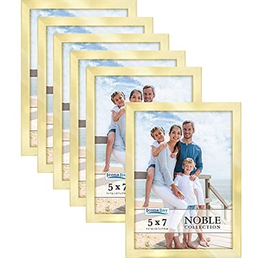 Icona Bay 5x7 Picture Frames Gold 6 Pack Modern Professional Frame Set Noble Collection