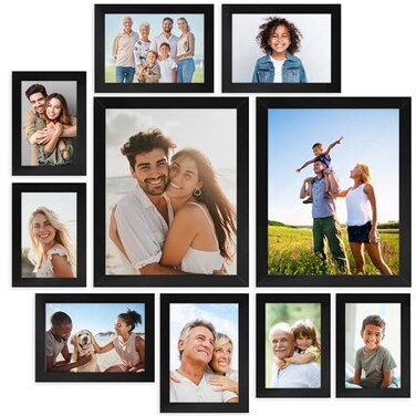 Icona Bay Combination Black Picture Frames Set 10 PC Four 4x6 Four 5x7 Two 8x10 Impresia Collection MultiPack Simple Modern Design for Wall Gallery