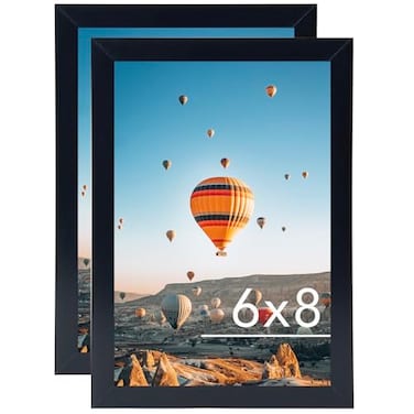 JCJMY 6x8 Picture Frame Set of 2 Black for Wall Hanging or Tabletop Wall Mounting Horizontally or Vertically 6 x 8 Wall Gallery Poster Photo Frames for 6 by 8 Photo2 Pack Black