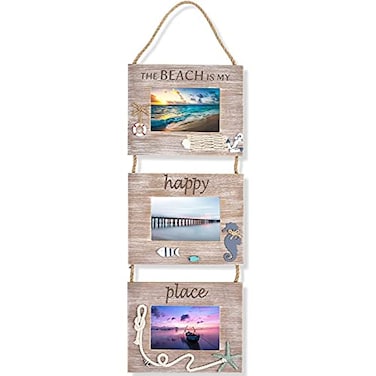 Juvale Beach Picture Frame 3Photo Collage Distressed Rustic Style Coastal Decor Versatile Display Beach Hanging Decor 925x 295 x 025 Vertical Wall Mount