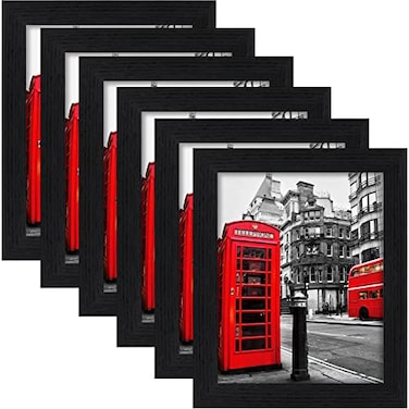 LANDNEOO 8x10 Picture Frame Black 6 Pack Woodgrain Wider Frames Display Pictures 5x7 with Mat or 8x10 Without Mat Picture Frames Collage Wall Decor or Table Top Display