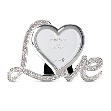 LASODY Elegant Silver Plated Heart Shaped Photo Frame Holds a 3 x 3 PhotoAnniversary Wedding Gifts Valentines Day Gifts